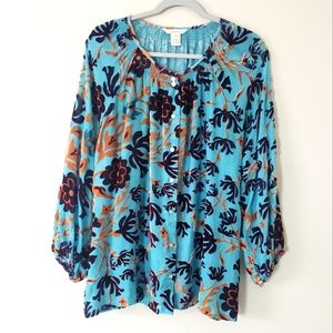 Sundance Boho Blouse Blue Peasant Velvet Burnout Button Down